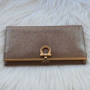 Salvatore Ferragamo Gold Gancini Long Bifold Wallet